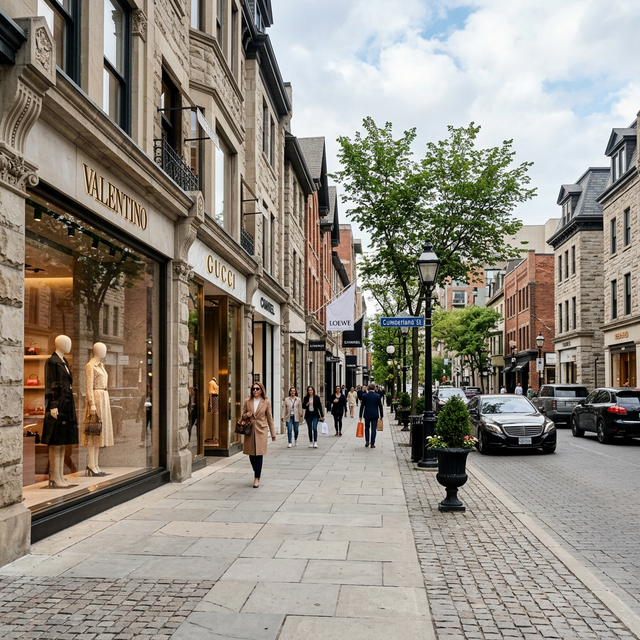 Elegant street view of Yorkville featuring high-end boutiques and refined architecture