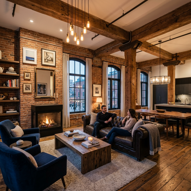 Historic flat with modern luxury interior and timber beams
