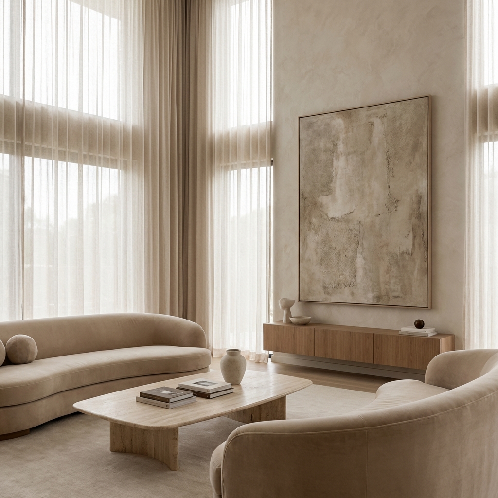 Modern luxury living room with floor-to-ceiling windows