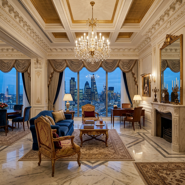 High-end classic luxury suite with marble and crystal details